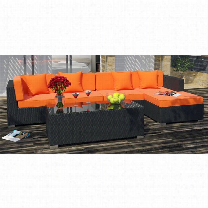 Modway Signal 5 Piece Outdoor Soa Set In Espresso And Orange