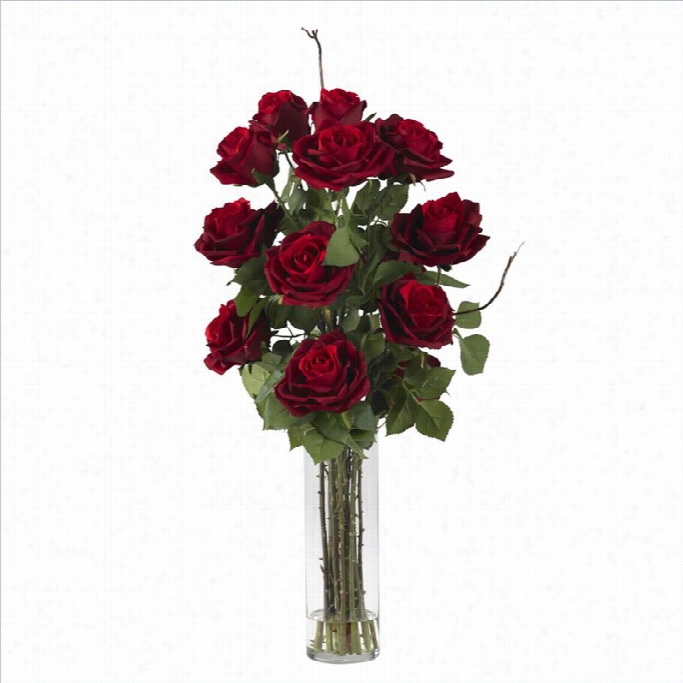 Nearly Natural Roses With Cylinder Vase Silk Flower Arranyement In Red