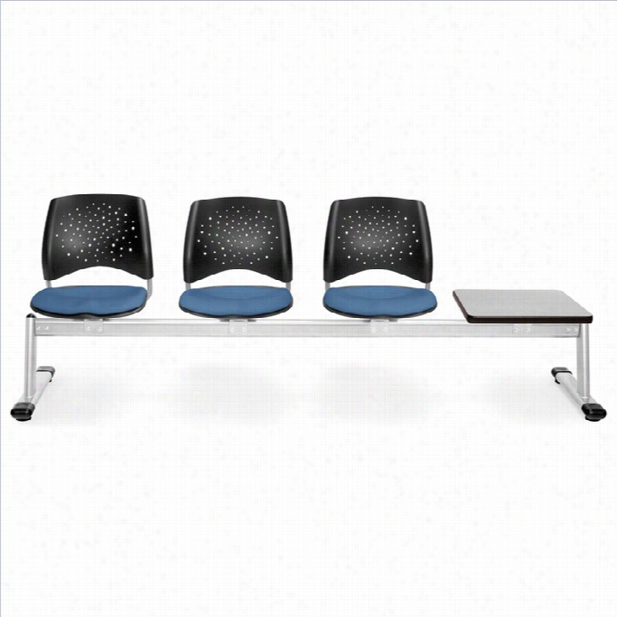 Ofm Asterisk Beam Seating With 3 Seats And Table In Cornflower Blue And Gray