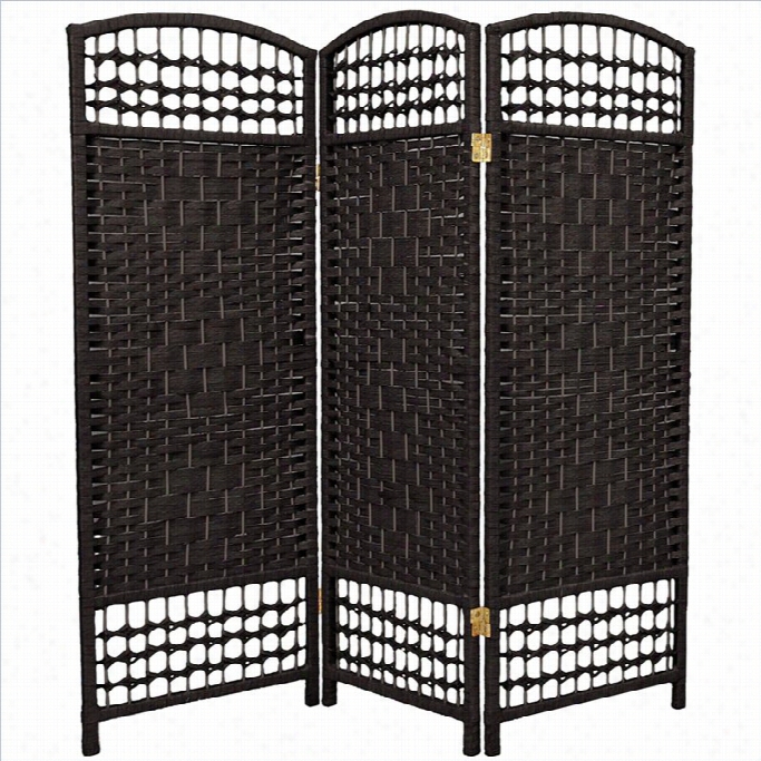 Oriental Fiber Weave Room Divider With 3 Pnael In Black