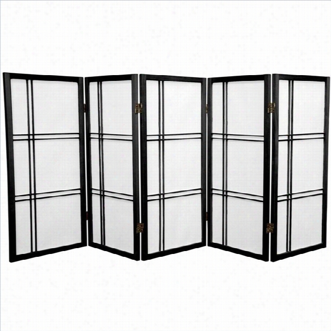 Oriental Furniture 3' Tall Double Cross 5 Panels Shoji Screen In Black