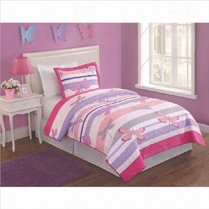 P Em America Pretty Dragonflies Multicolor Twin Quilt Set