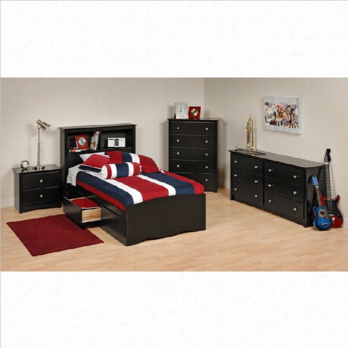 Prepac Sonoma 4-pice Twin Youth Bedroom Set In Balck