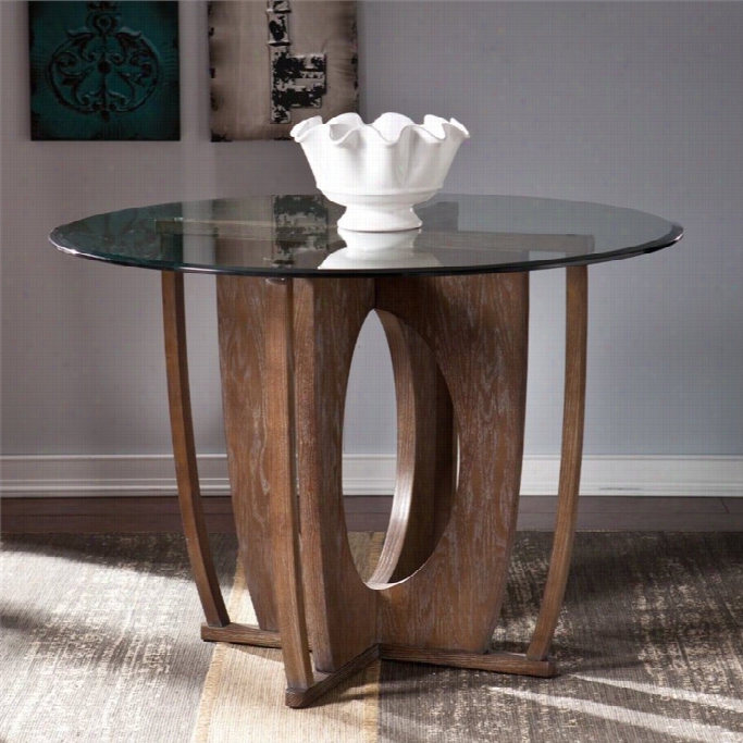 South Ern Enterprises Olivia Glass Top Round Dining Table In Burnt Oak