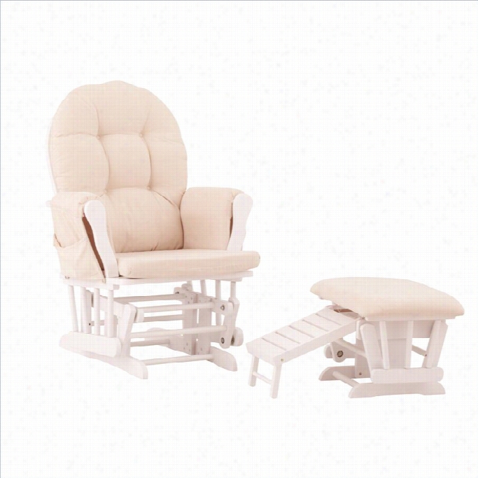 Status Furniture Roma Glider Through  Nursing Stool Ottoman - White With Beige Cushions