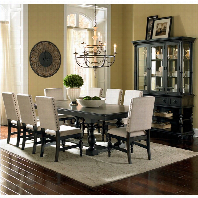 Steve Silver C Ompany Leona 9 Piece Dining Table Set In Dark Handiwork Rubbed