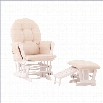 Status Furniture Roma Glider with Nursing Stool Ottoman - White with Beige Cushions