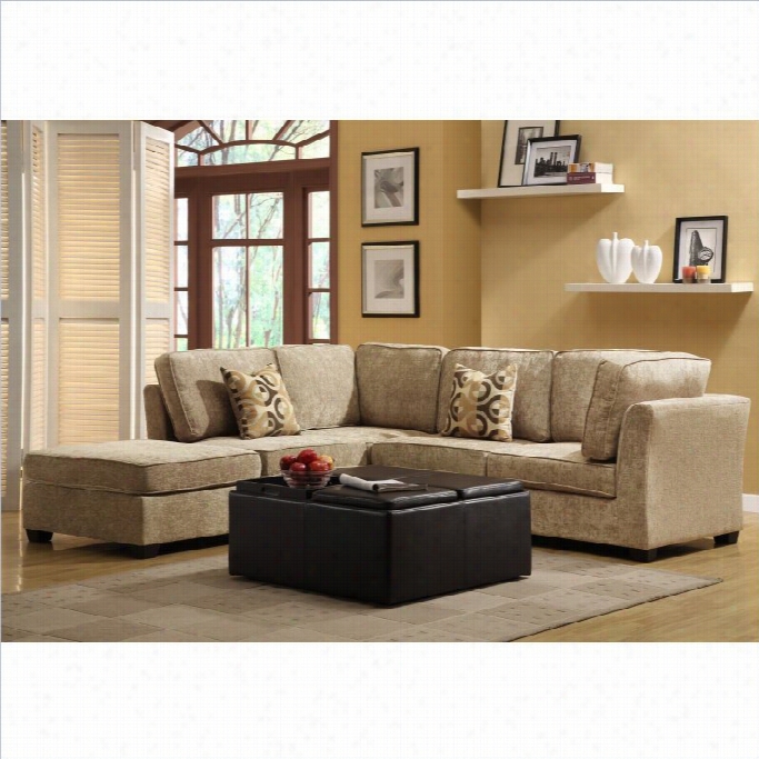 Trent Home Burke 5 Piece Sectional In Brown Beiige Chenille