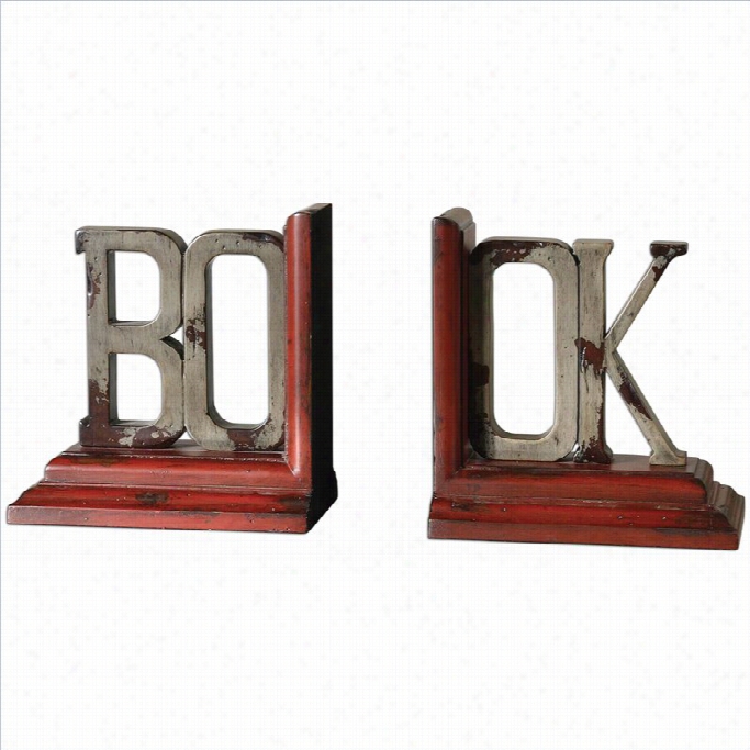 Utt Ermostb Ook Bookends In Distressed Burnt Red (set Of 2)