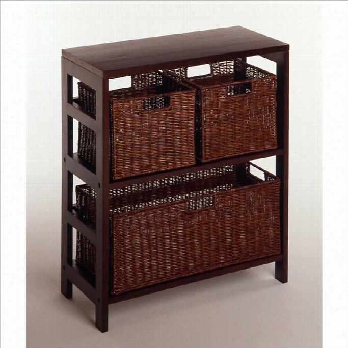 Winsome 4 Part Shelf And Basket Set In Espresso Beechwood