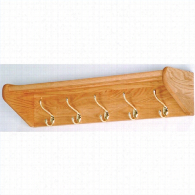 Woooden Malleth At And Coat Rack With 5 Brass Hooks  In Light Oak