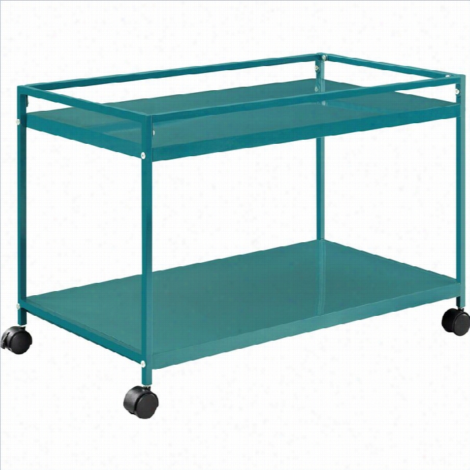 Altra Furnituure Marshall 2  Shel Rolling Coffee  Table Cart In Teal