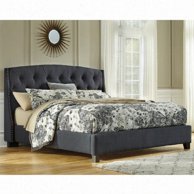Ashley Kasidon Tufted Fabric Upholstered California King Bed N Gray