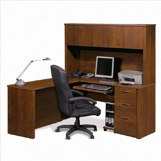 Bestar Embassy L-shaped Workstati On With 1 Pedestal In Tuscany Brown