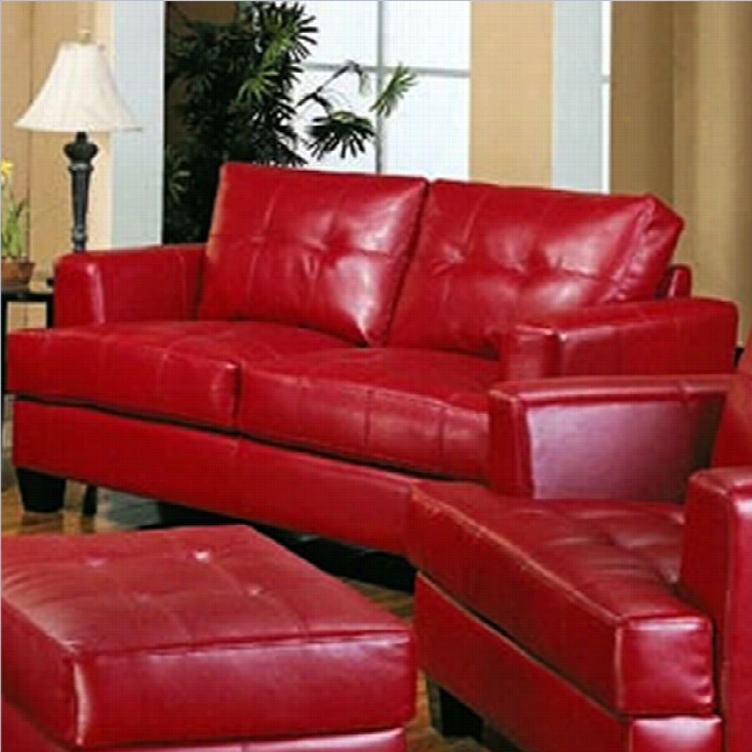 Coaster Samuel Modern Tufted Leather Loveseat In Red