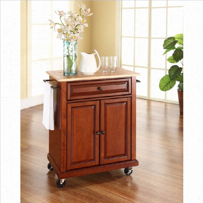 Crosley Furniture Natural Wood Top Classic Cherry Kitchen Cart