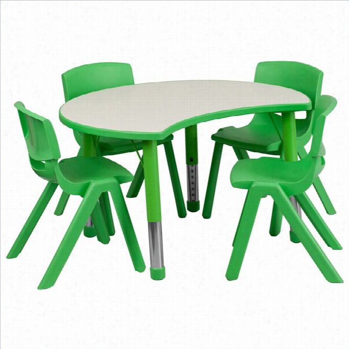 Flash Furniture Curved Plastic Activity Table Set With 4 School Stacking Chairs In Green
