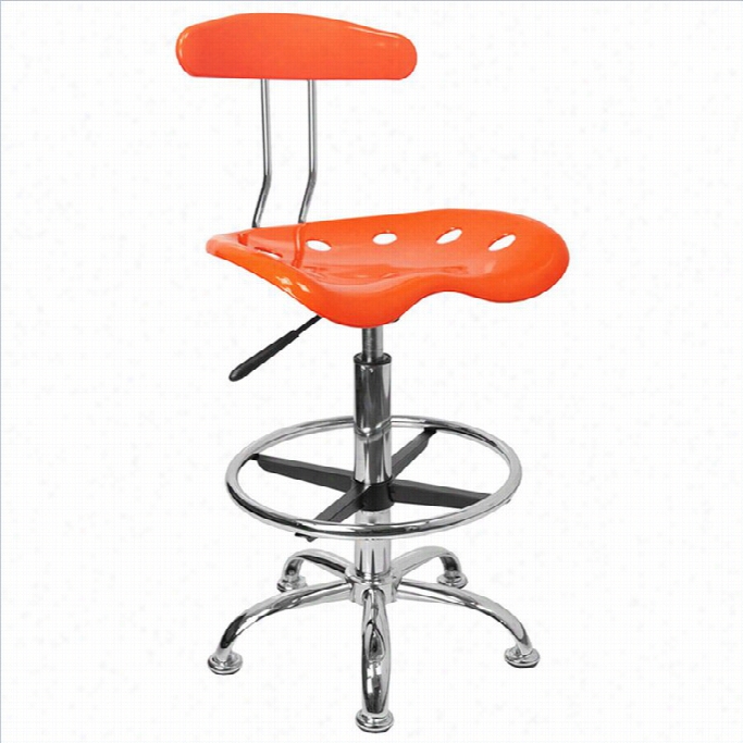 Flash Furniture Vibrant Drafting Chair Seaf In Orange And Hrome