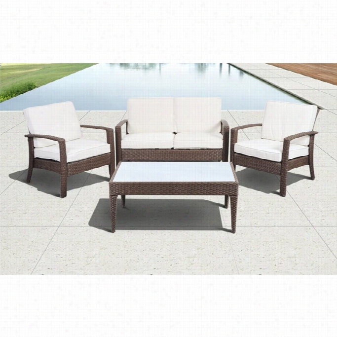 Flo Rida Deluxe 4 Pc Wicker Patio Set With Off-white Cushions In Brown