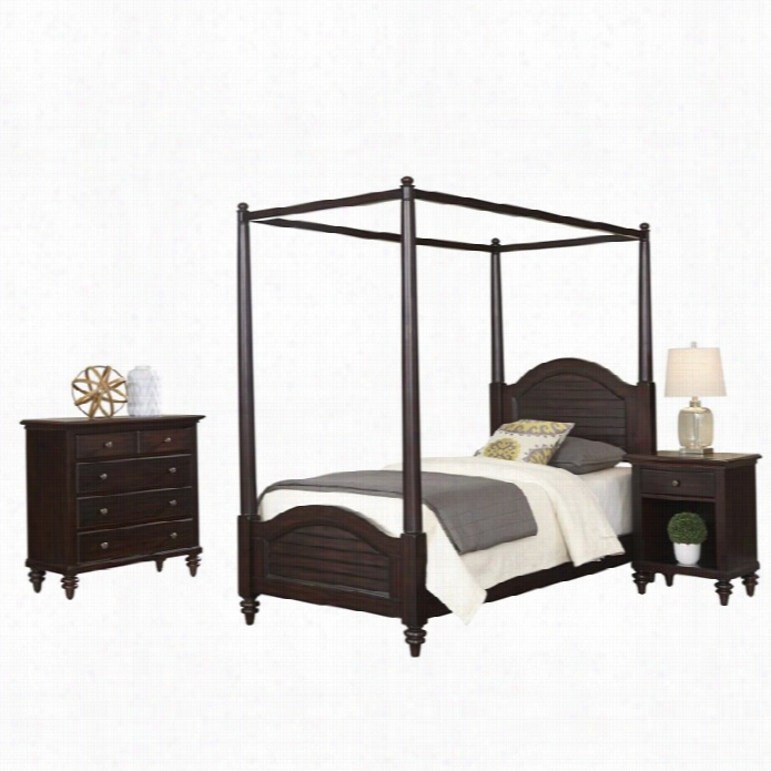 Home Styles Bermuda 3 Piece Forest Twin Canopy Bedrom Set In Espresso