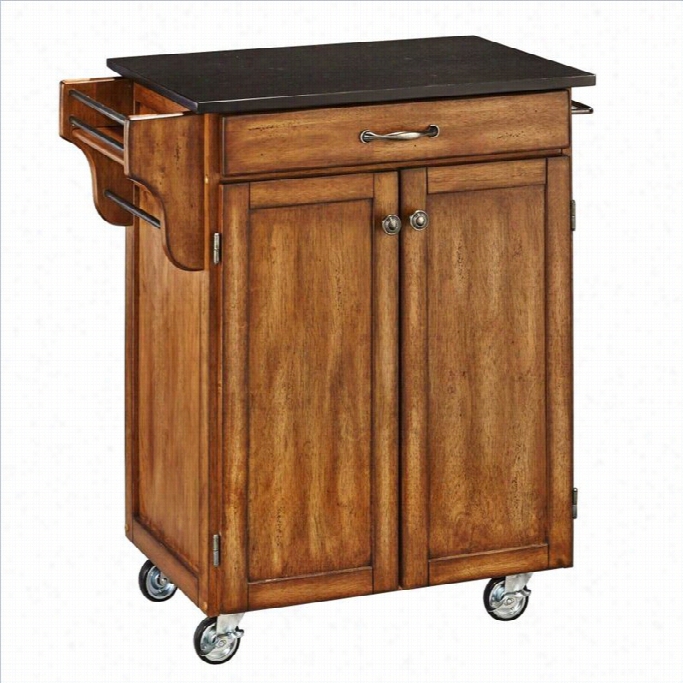 Close Styles Furniture Cottage Oak Wood Kitchen Cartt With Black Granite Toop