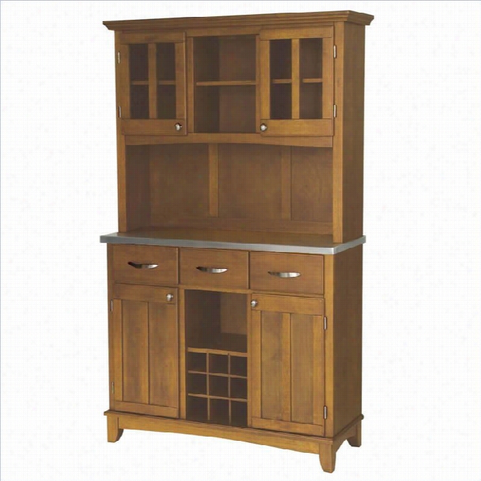 Home Styles Furniture Largw Cottage Oak Bffet With 2-door Hutch Amd Sttainless Top