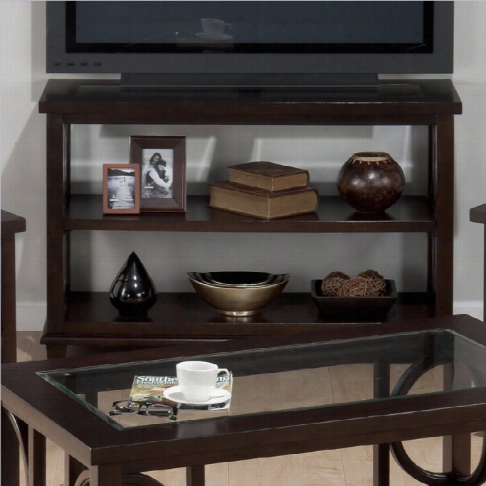 Jofran Panama Sofa/tv Stand With Tempered Glass Inserts In Brown