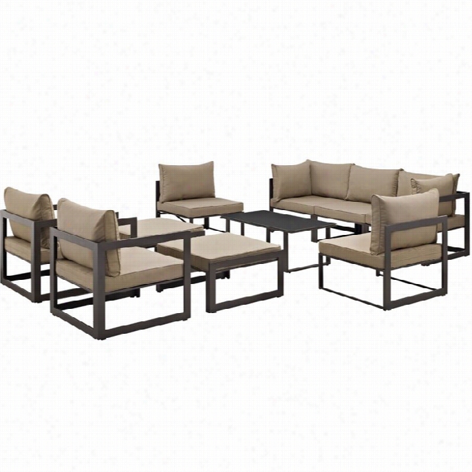 Modway Fortuna 10 Piece Outdoor Sofa Set In Brown And Mocha