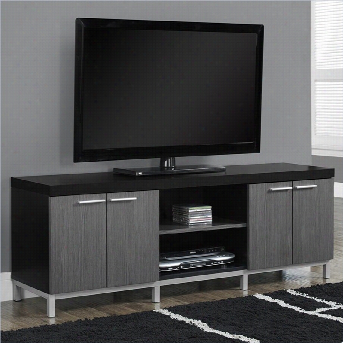 Monarch 60 T V Console In Black And Gray With 2  Storage Cabinets