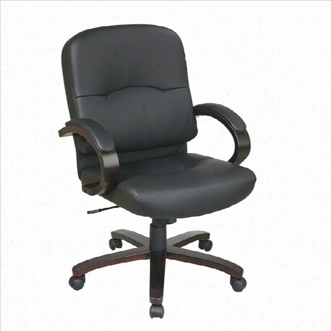 Office Heavenly Body  Ec Loeather Mid Move ~ward Office Chair With Espresso Finish Wood Base
