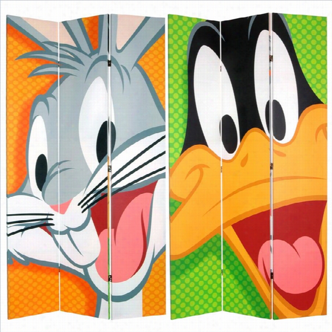 Oriental Double Sided Bugs Bunny And Daffy Duck Canvas Room Divider