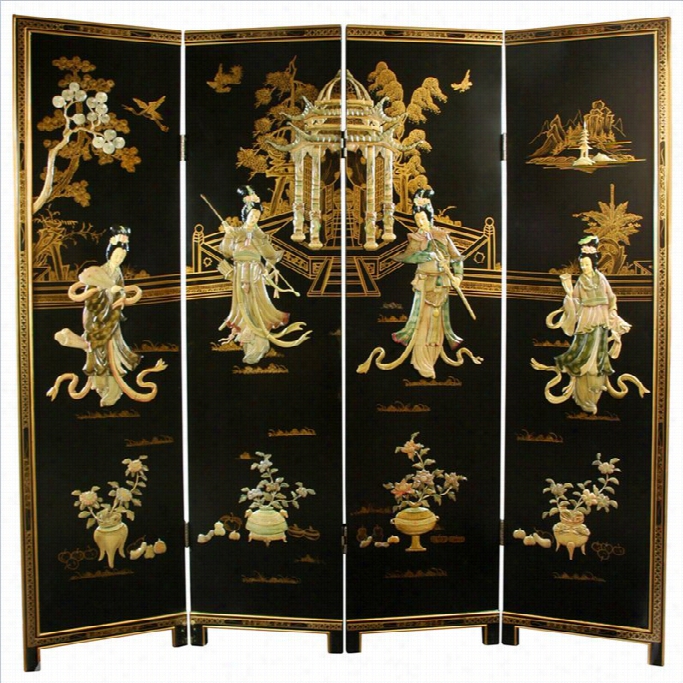 Oriental Furniture 6' Tall Dancing  Ladies Screen  In Black