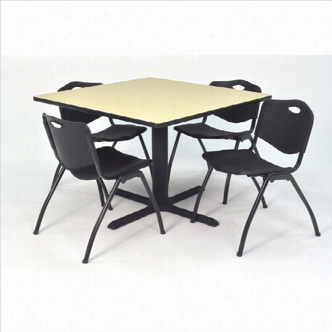 Regency Square Table With 4 M Stack Chairs In Maple And Blcak