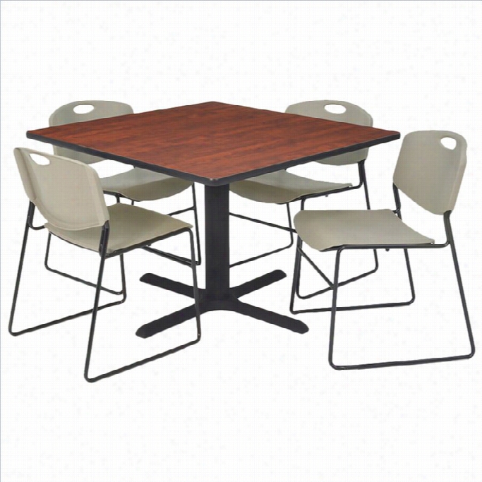 Regency Square Table With 4 Zeng Stack Chairs In Cherry And Grey-30