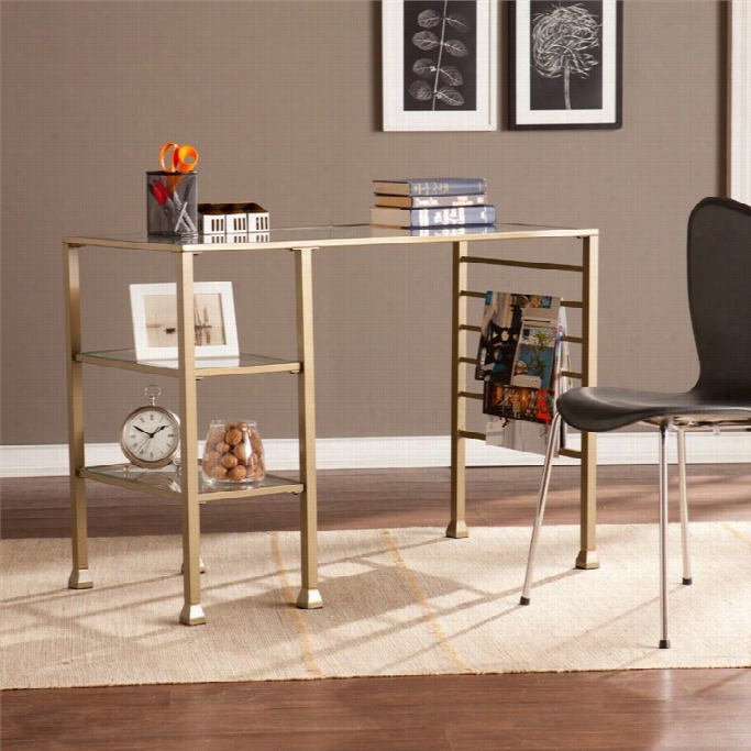 Southern Enterprises Metal-glass Writing Desk I J Gold