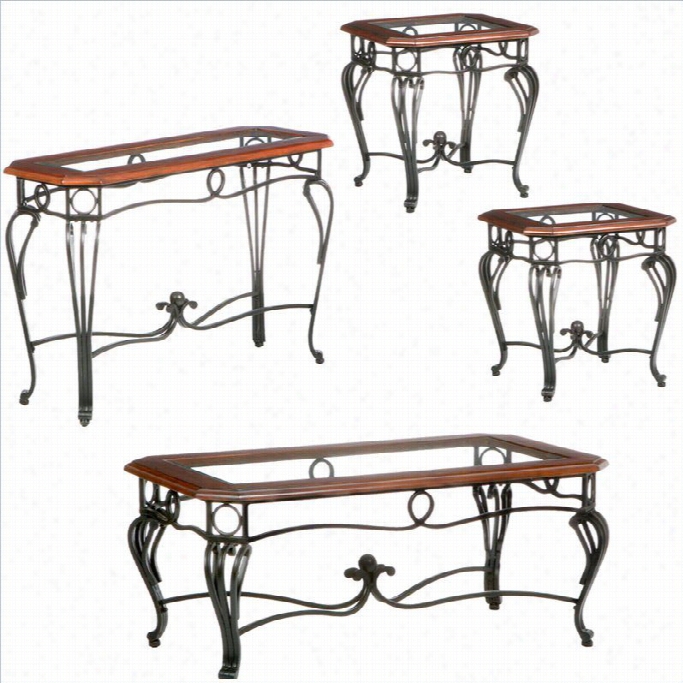 Southern Enterprises Newcastle 4 Piece Coffee Table Set In Dark Cherry