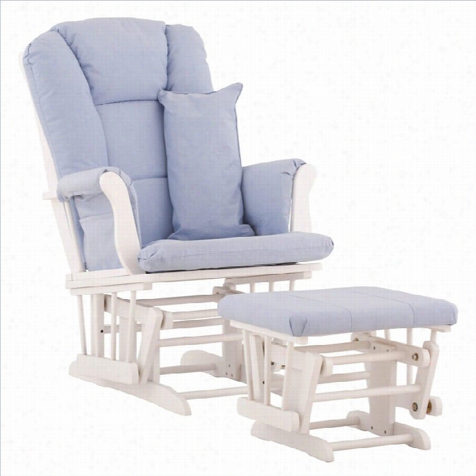 Stork Craft Tuscany Glider And Ottoman In White With Blue Cushions