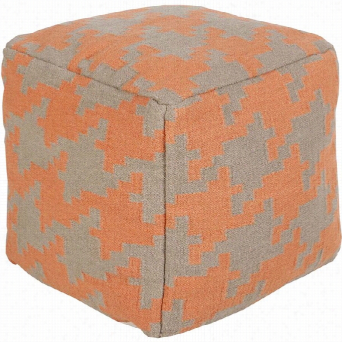 Surya Wool Cube Pouf Ottoman In Coral