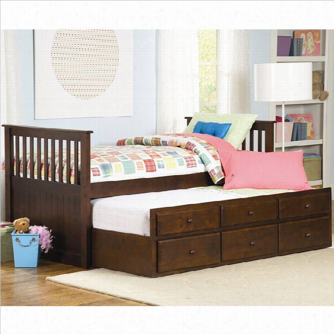 Trent Home Zaachaary Twiin Captain's Bed With Trundle In Espresso