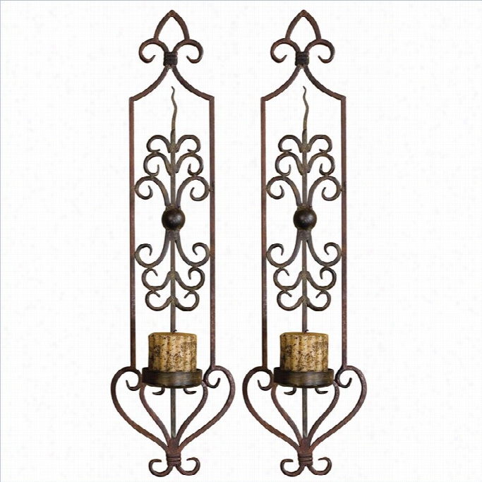 Uttermost Privas Metal Wall Sconces In Mahogany Rst (set Of  2)