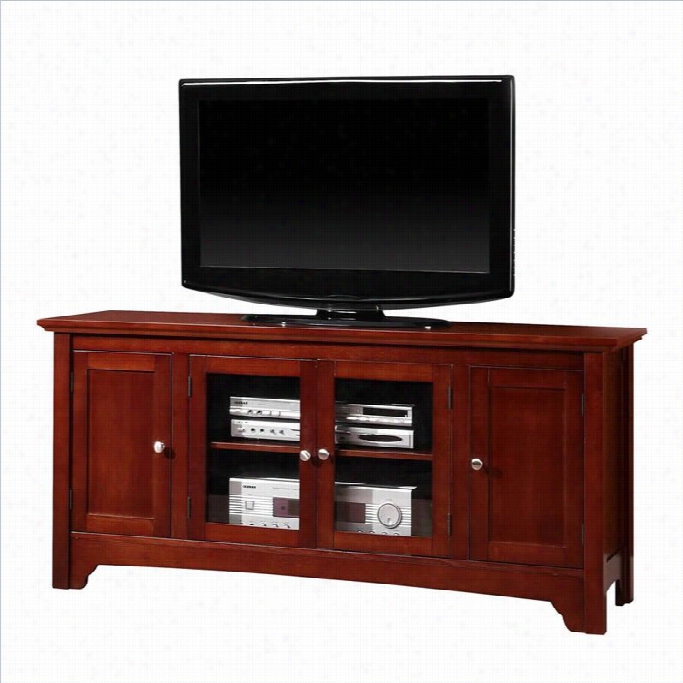 Walker Edison 52 Solid Wood Tv Standwith 4 Doso In Walnut Brown