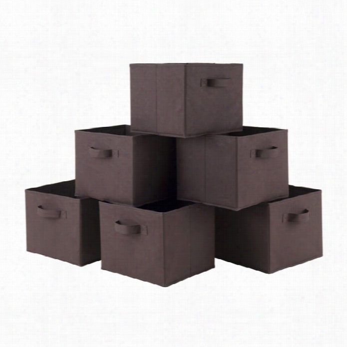 Winsome Capri Set Of 6 Foldable  Chocolate Fbric Baskets In Blakk