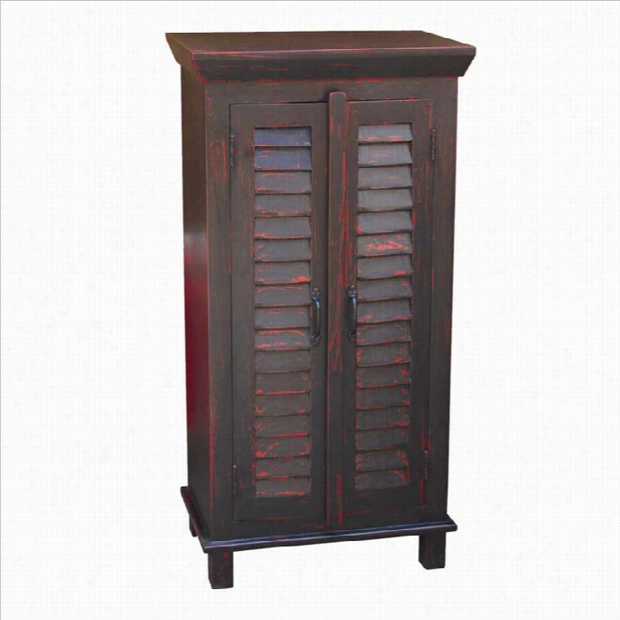 Yosemite Shutter  Door Storage Accent Chest In Blackw Ith Red Rub