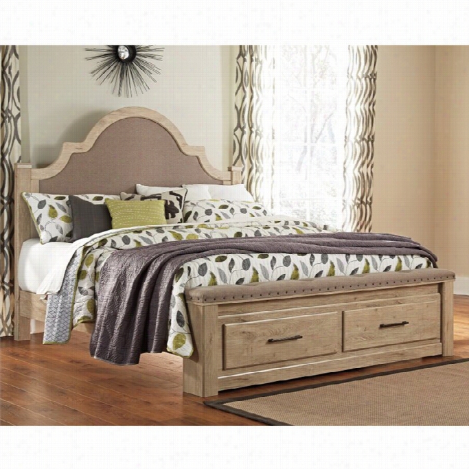 Ashley Annilynn Wood King Drawer Bed In Dry Cream