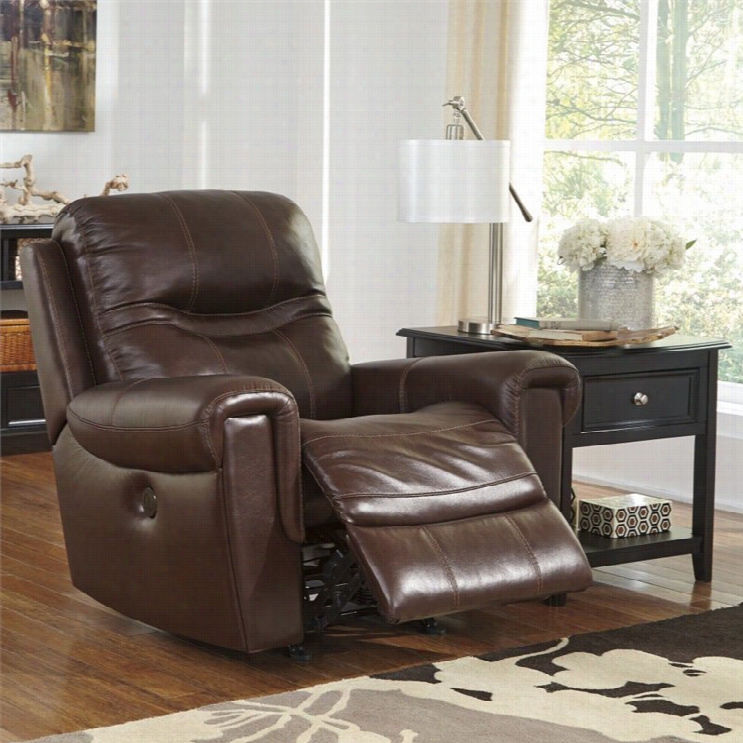 Ashley Furniture Casscoe Leather Power Rockerr Ecliner In Bark