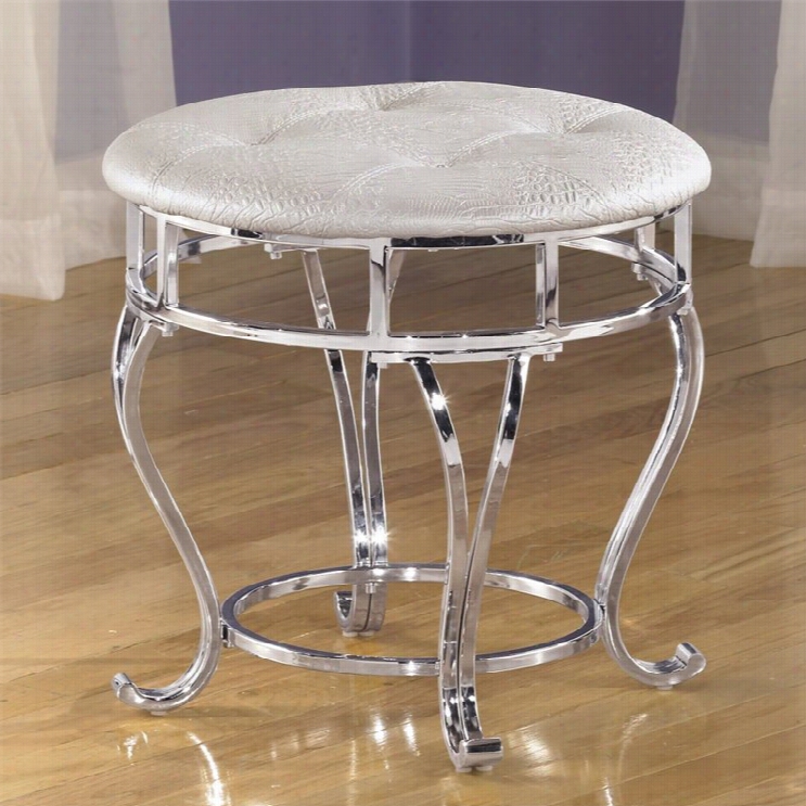 Ashley Zarollina Round Upholt Ered Faux Croc Leather Stool In S Ilver