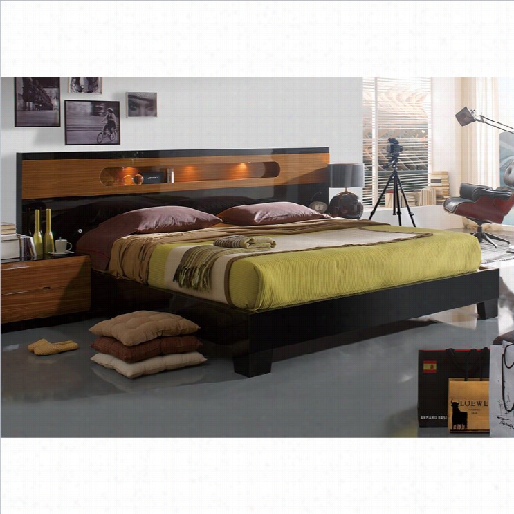 Benicarlo Sal Platform Bed In Glossy Black/warm Walnut