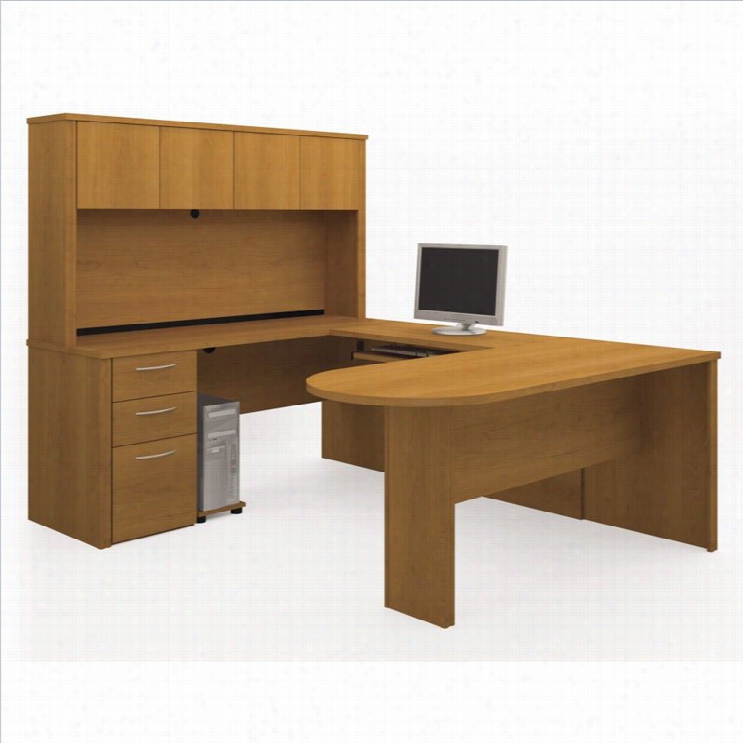 Bestar Embassy U-shape Wood Close Office Ste With Hutch  In Cappuccino Cherry
