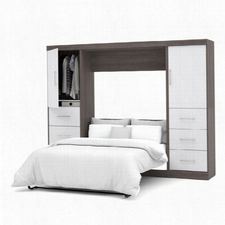 Bestar Nebula 109 Full Wall Bed Kit In Bark Grey And Pure