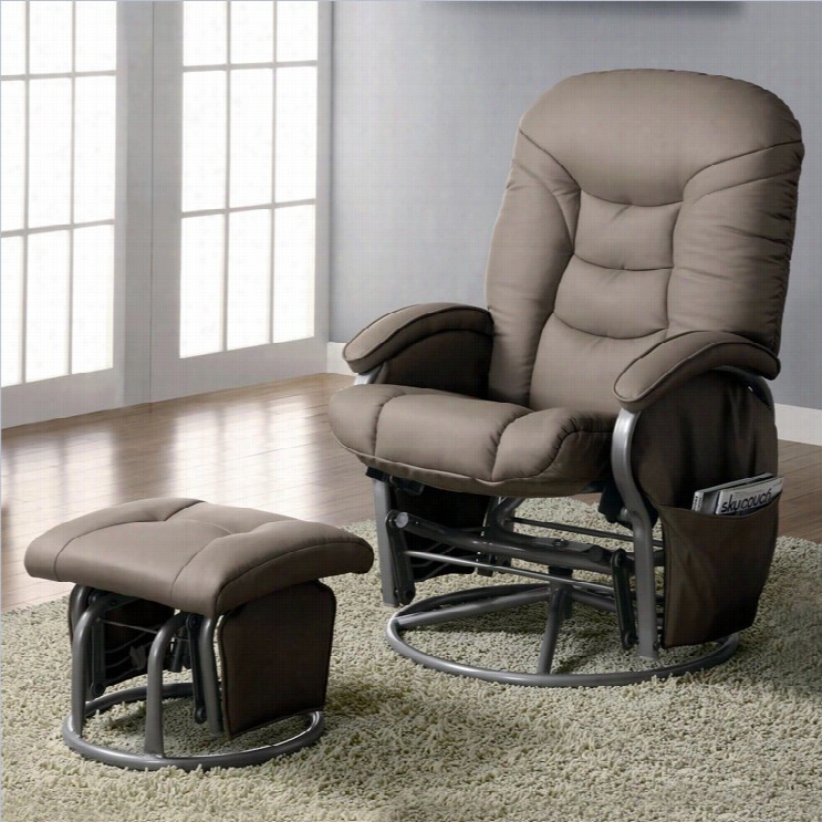 Caster Faux Leather Recliners With Ottomans In Beige